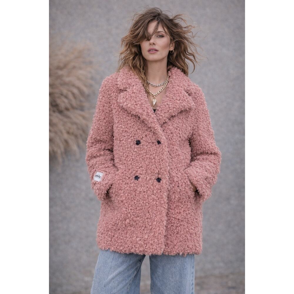 Jakke NWOT PINK FAUX LAMBS WOOL COAT JACKET - Picture 12 of 12